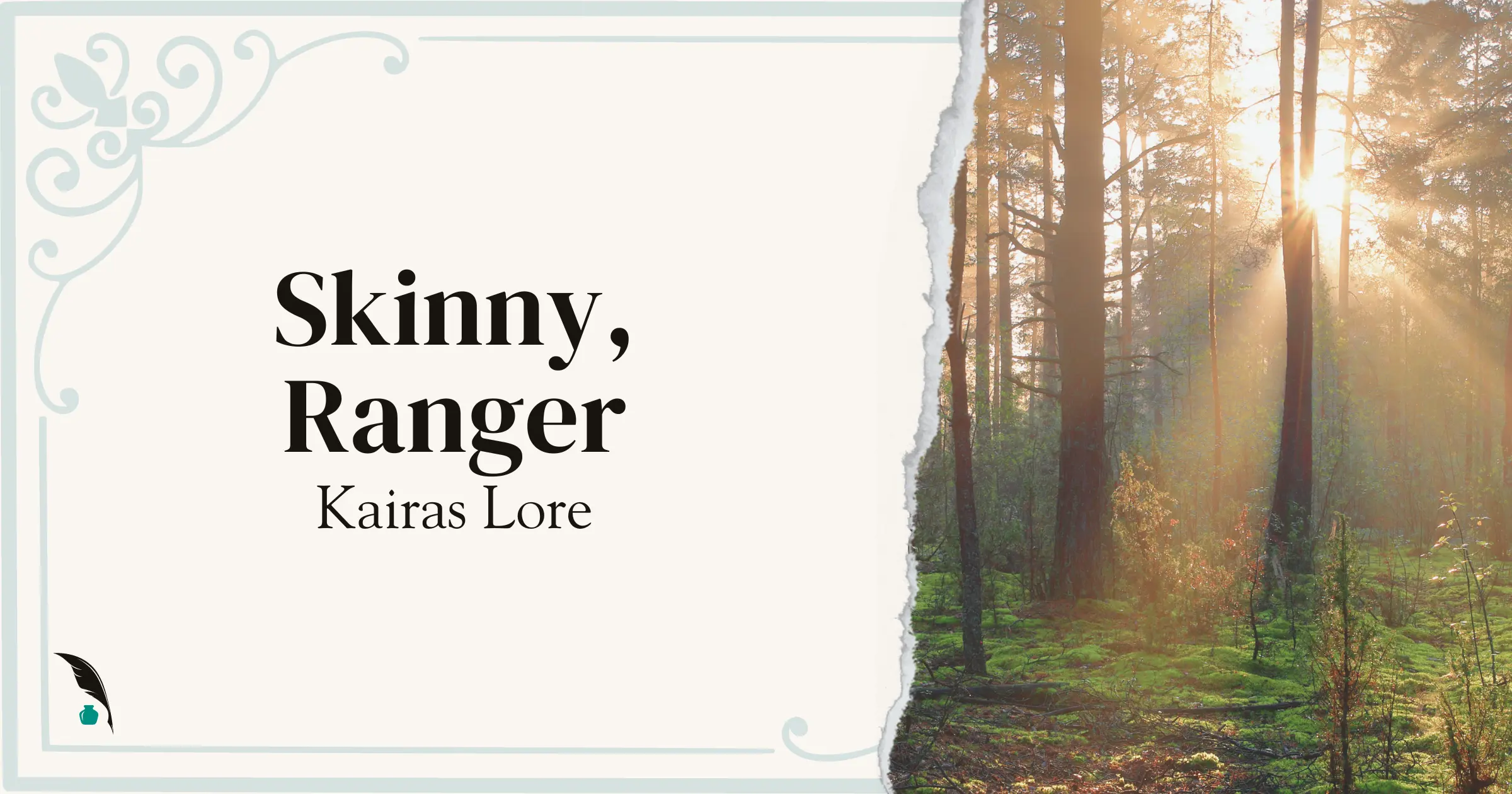 Featured image for a blog post about the character Skinny with a forest scene with trees and sunlight peaking through