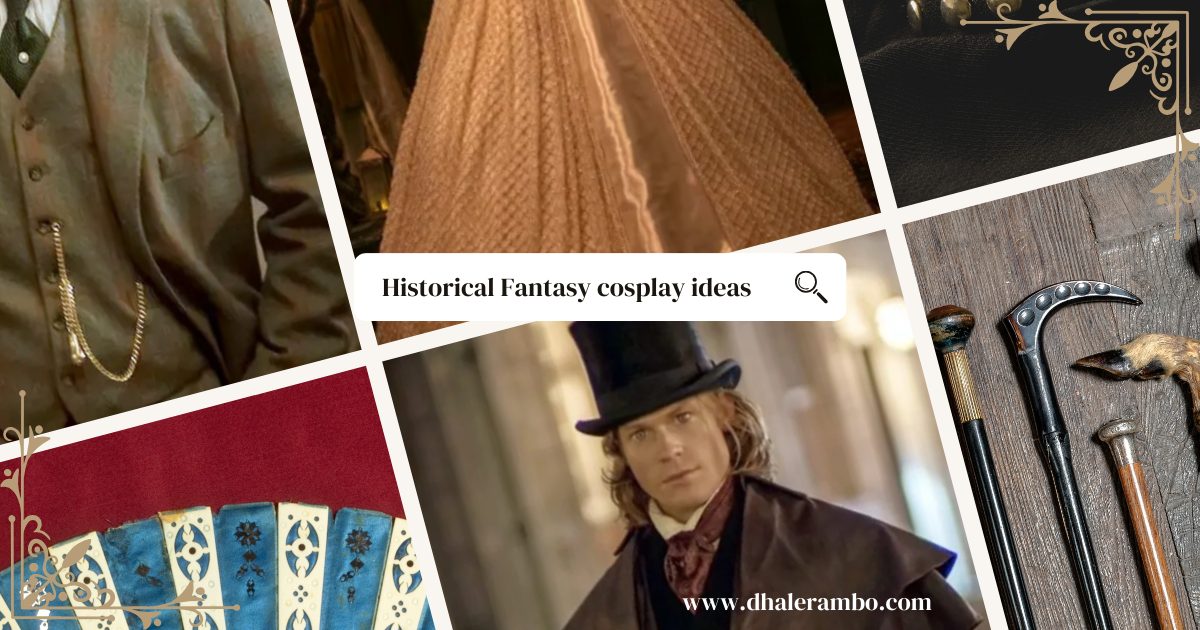 Primary image for the 5 Historical Fantasy Cosplay Outfits blog post shows a collage of costume items with a cast member from AMC's Interview with a Vampire